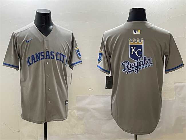 Men%27s Kansas City Royals Team Big Logo Gray 2024 Away Limited Stitched Jersey